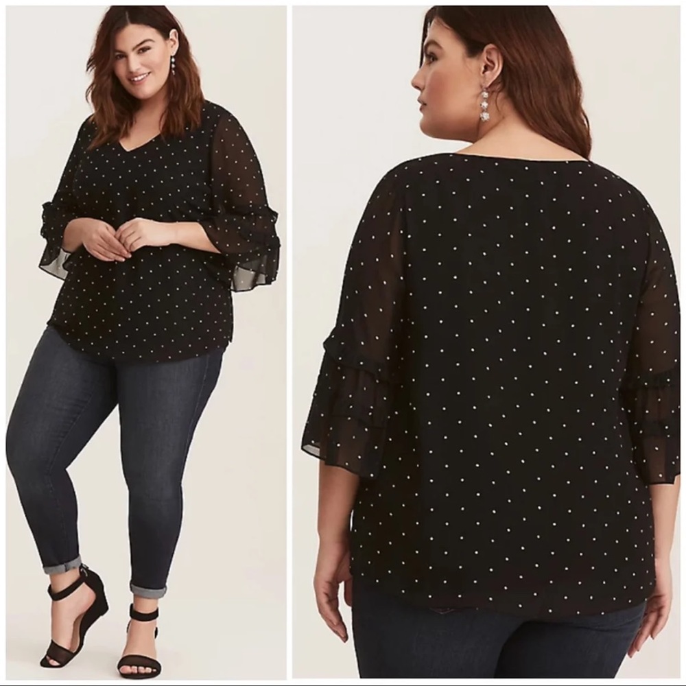 Plus Torrid Dot Chiffon Ruffle Sleeve Top - Picture 2 of 8